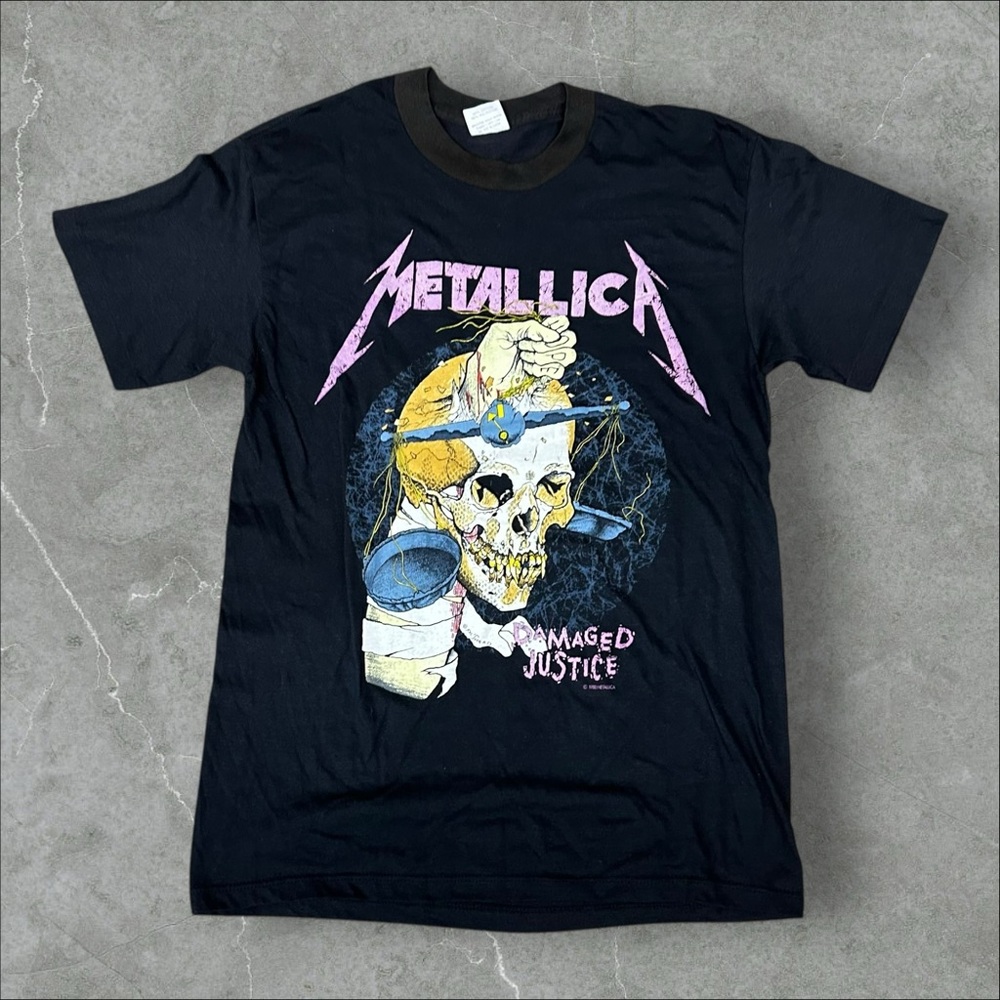 Vintage‎ Metallica Shirt Mens Large Black 1988 Metal Band Damaged Justice 80s